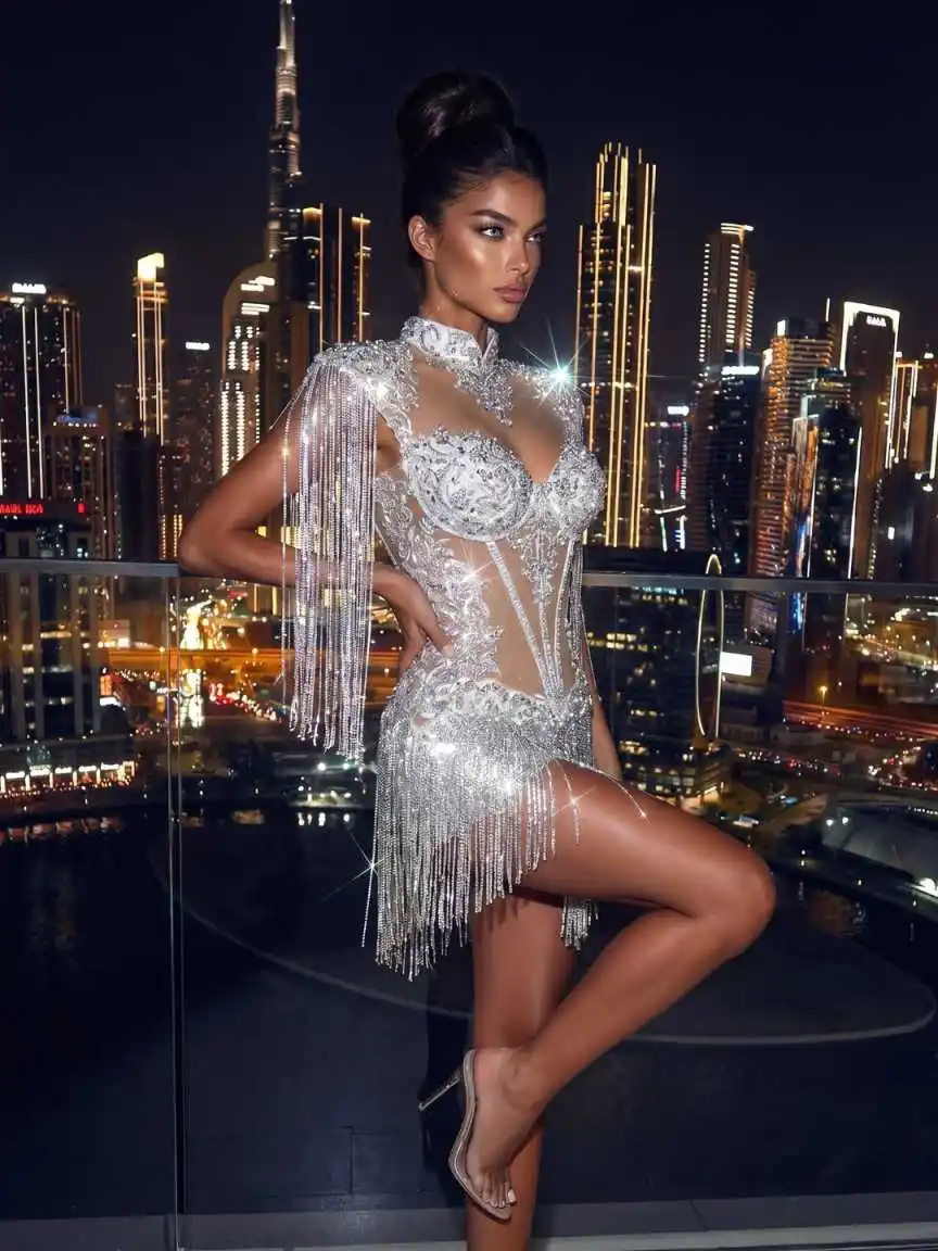 Exquisite Evening Dresses One-Shoulder Sleeveless Dress Diamond Sequins With Train Prom Cocktail Party Customized Plus Size