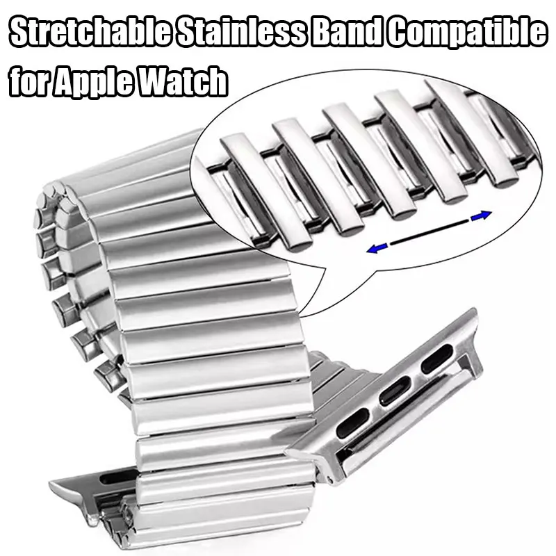 

Эластичный ремешок из нержавеющей стали для Apple Watch Ultra 3 2 49 мм, металлический браслет для IWatch S 11 10 9 8 7 6 44 мм/45/40/41/42/46/38 мм