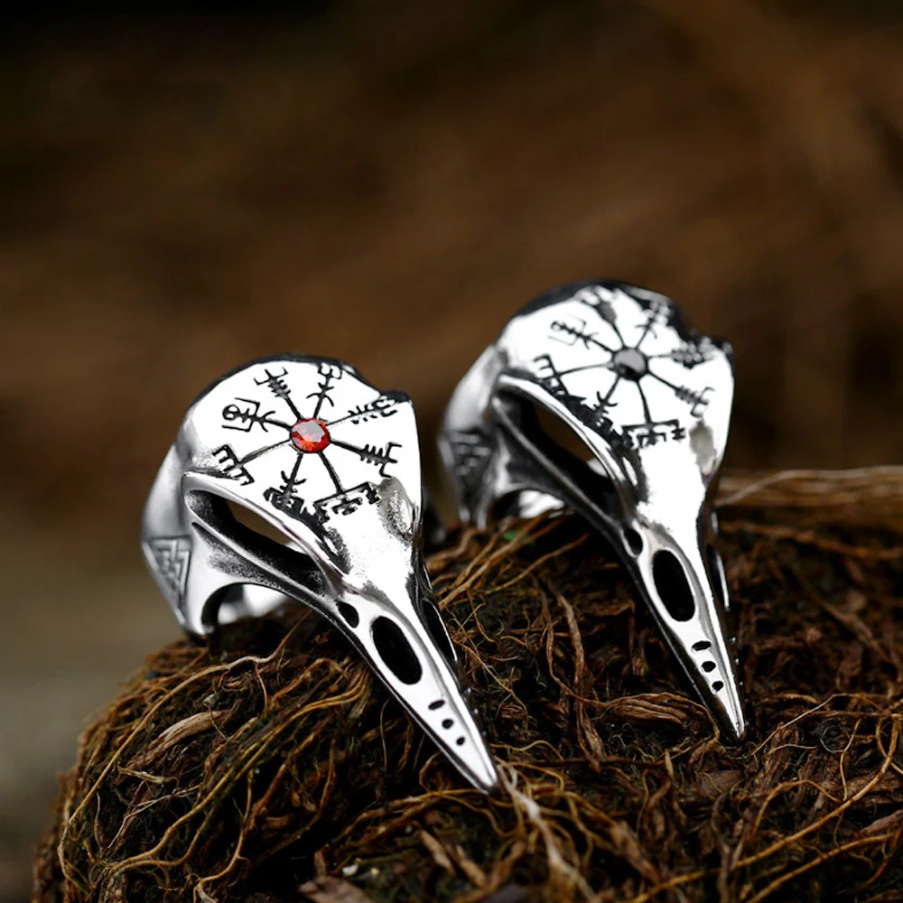 Vintage Viking Compass Ring For Men Biker Nordic Odin Stainless Steel Ravens Skull Ring Viking Jewelry Amulet Gift New 2021