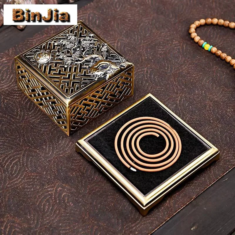 Antique Zinc Alloy Square Incense Burner Heart Sutra Plate Censer Holder Aromatherapy Furnace Tea Room Study Ceremony