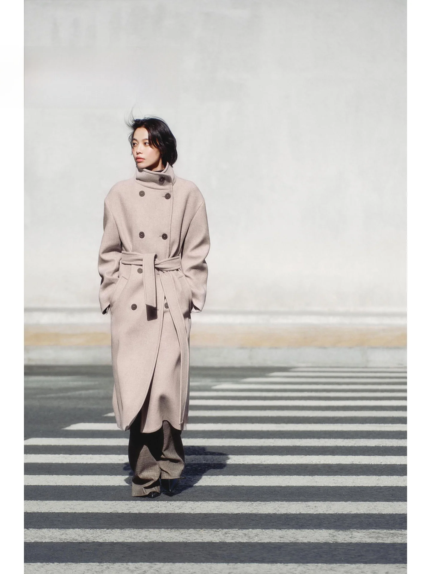 

Spring 2026 Faionable Long Woolen Coat Women's Loose High Collar Jaet Ele High-End Feel Double Breasted Commute Sle