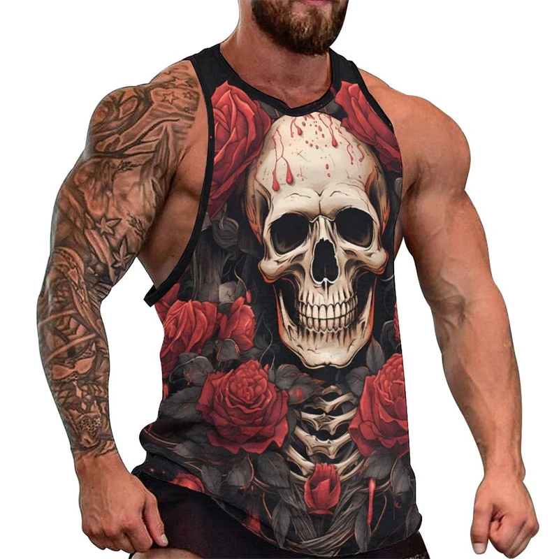 Summer Skull 3D Printed Tank Tops Men\'s Casual Streetwear Fashion Sportswear Vest Oversized Sleeveless Tank Top Gym Man Clothing
