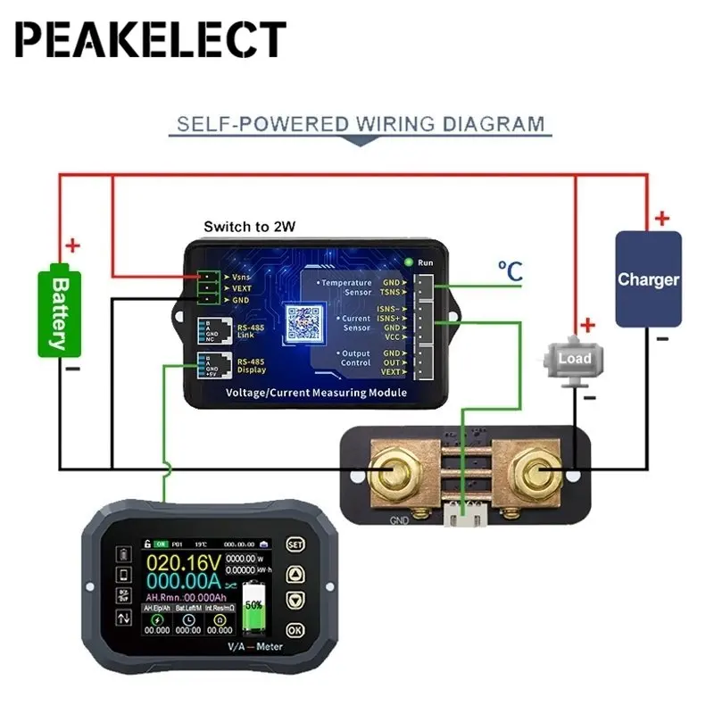 Peakelect KG110F Battery Tester 120V 100A Coulomb Meter Indicator Capacity Tester LCD Power Display Phones Control KL110F