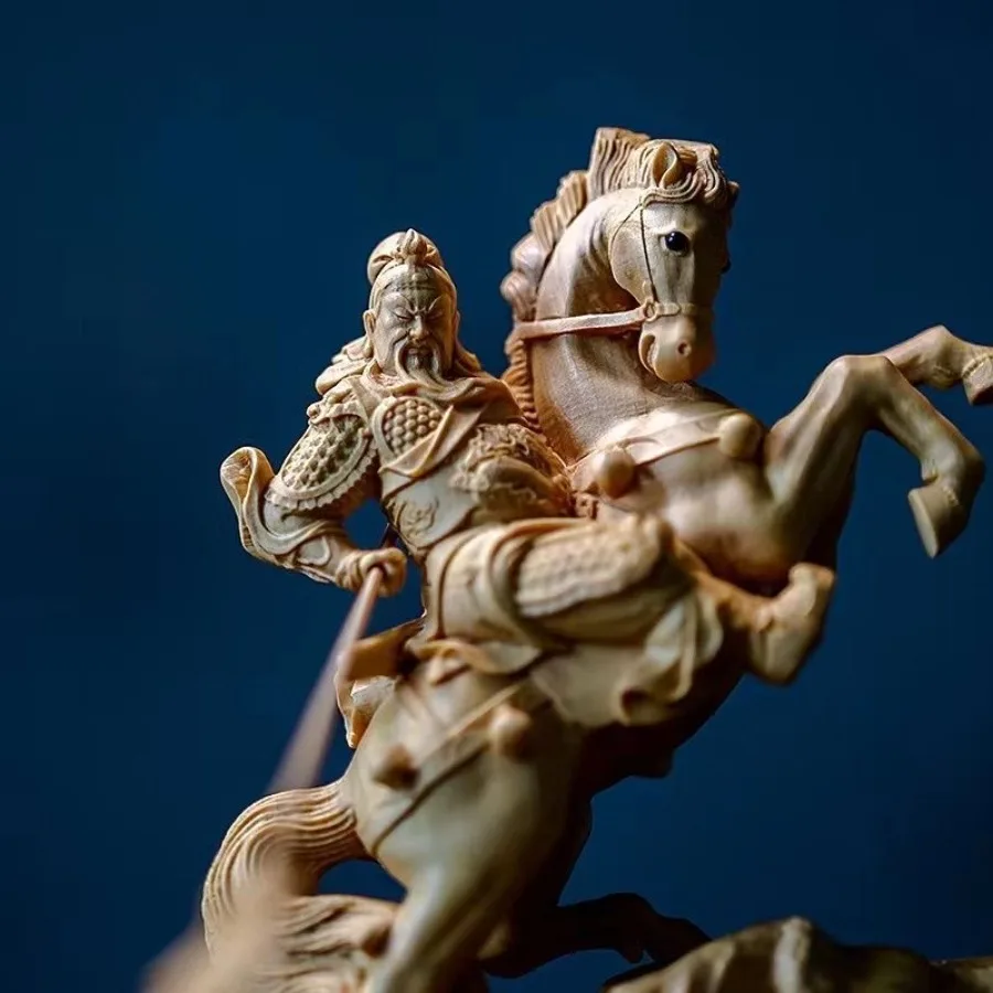 The Three Kingdoms Guan Gong Boxwood Statue Feng Shui Wood Crafts Figurines Riding Horse Table Ornaments Office Home Decor Gifts view 3