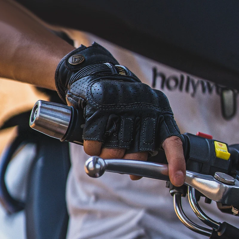 Guantes de Moto de cuero de medio Dedo, guantes cortos con cremallera, tácticos, antiguos, de verano