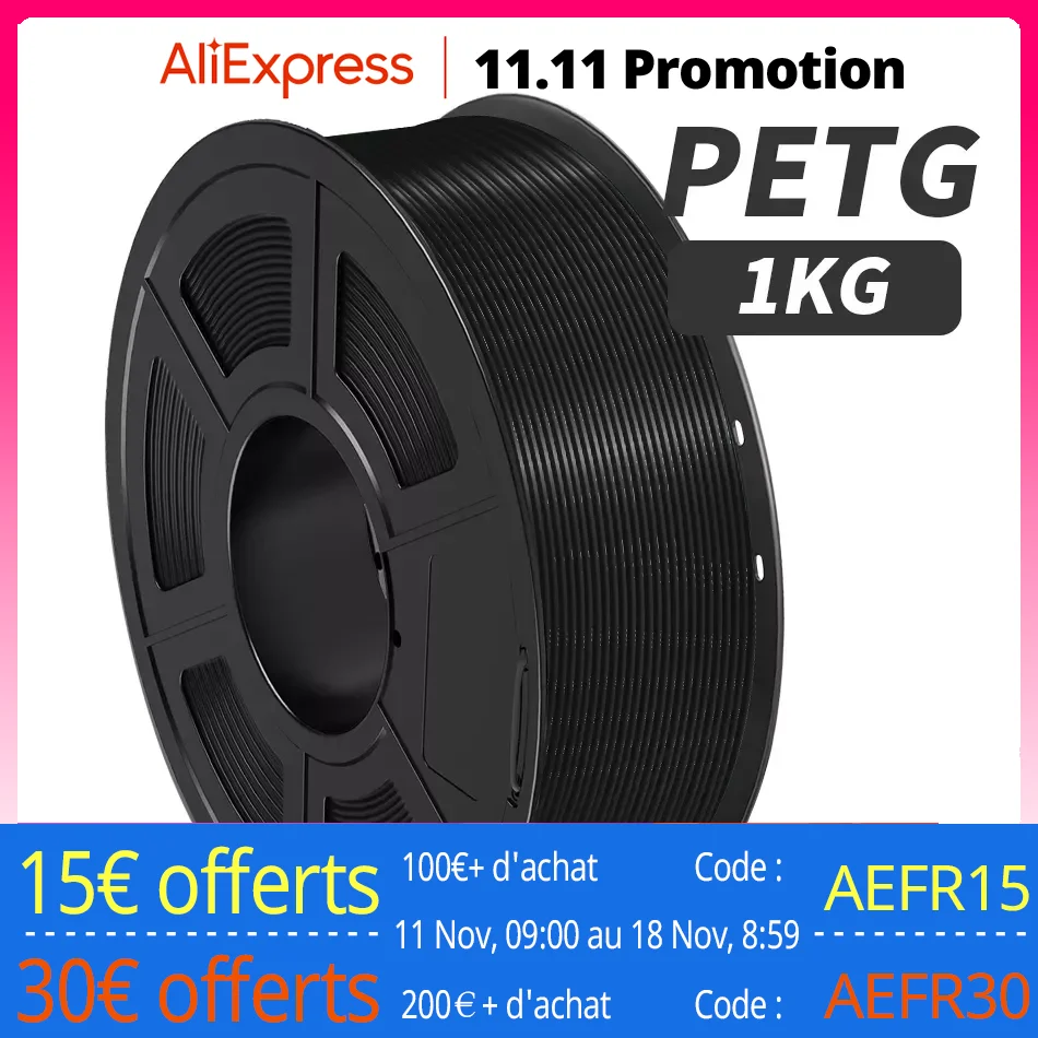 SUNLU PETG Filament 3D 1KG 1.75MM bonne ténacité excellente résistance aux intempéries aux acides et aux alcalis belle adhérence couleur de sein inodore