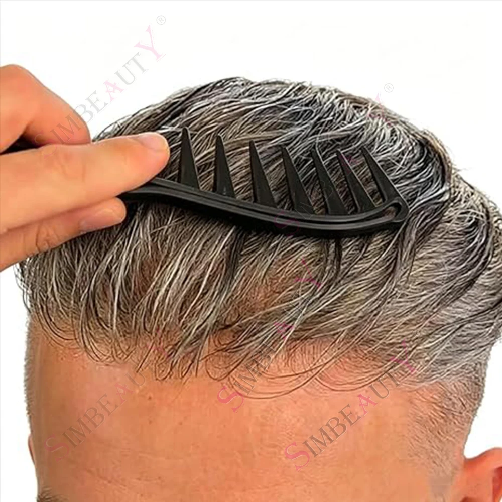 Thinnest 0.02mm Micro Skin Vloop Men's Wig Transparent PU 80Densi Mens Toupee 1b80 Grey Blonde Human Hair Replacement Prosthesis