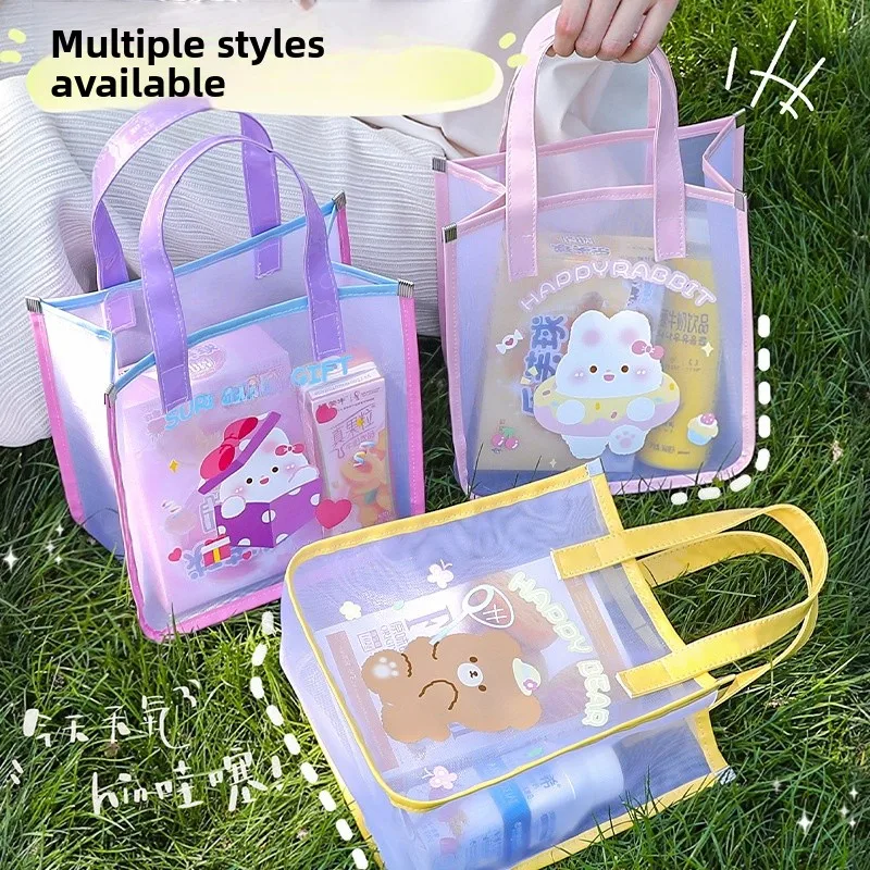 

Large Capaci Cartoon Me Handbag Portable Waterproof Beach Bag Jelly Fruit Salad Storage Bag Cute Transparent Net Bag