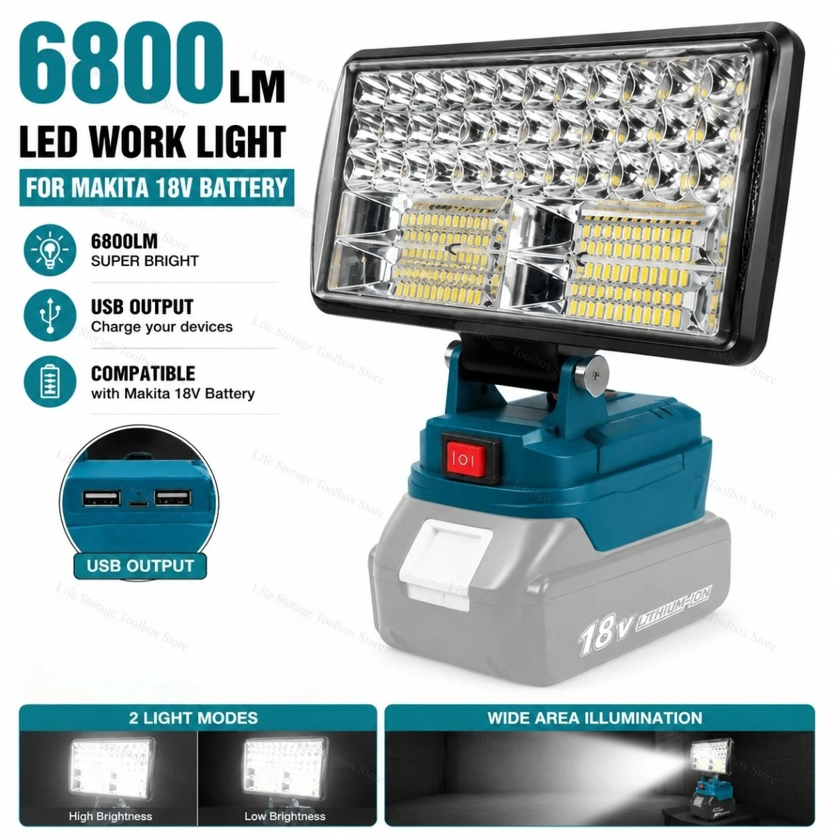 LED Work Light 3/4/8Inch For Makita 14.4V 18V Li-ion Battery Lamp With USB Outdoor Flashlight Lantern Camping Emergency Light