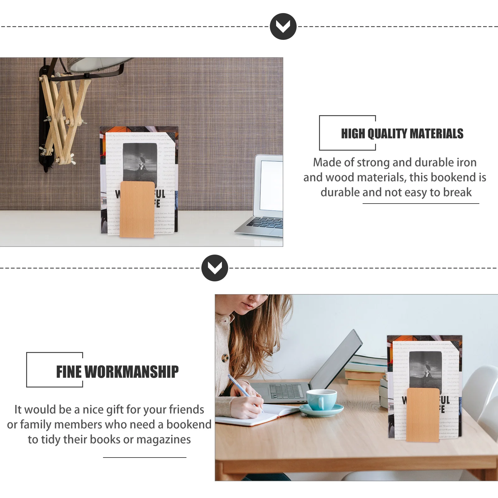 

Simple Wooden Bookend Thickened Iron Wood Book Stand for Office Home Desktop Book Supports Organizers Wooden Bookend