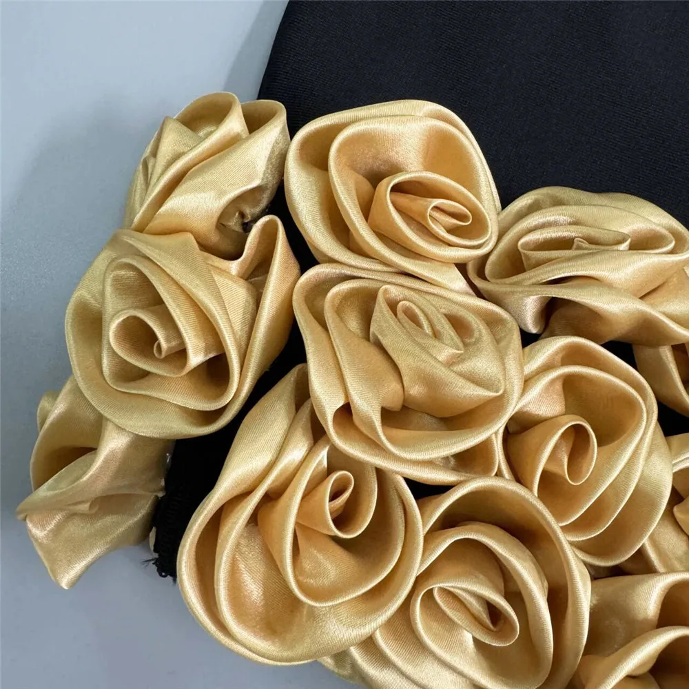 Women Elegant Bandage Dress New Arrival Fashion Gold Flowers Sexy Bodycon Clothes Club Party Strapless Dresses