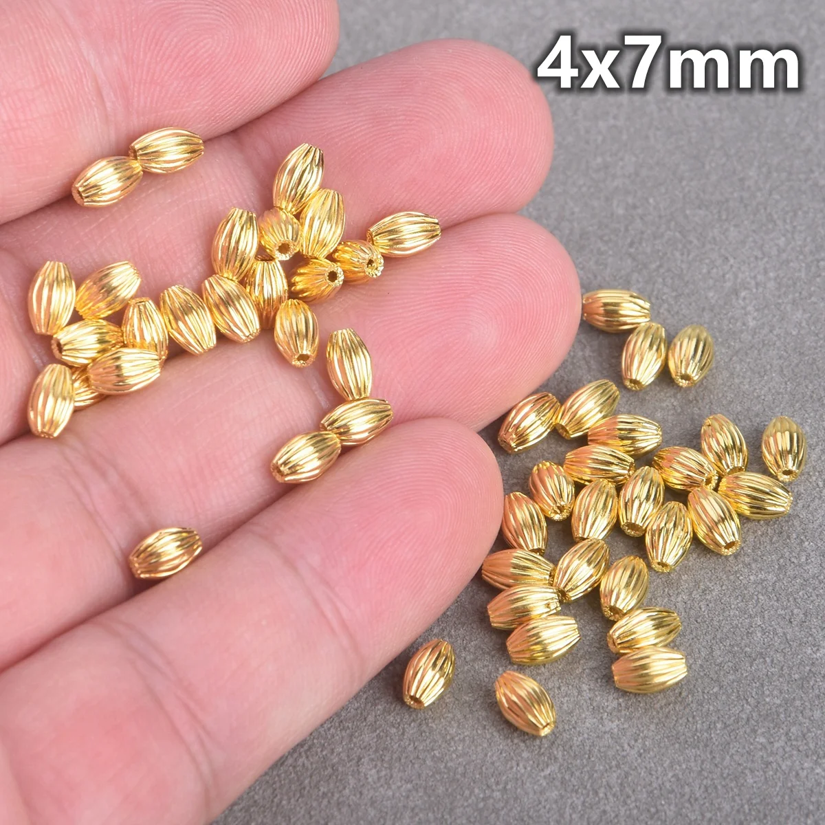 50PCS Rugby Oval Shape 4x7mm 5x8mm 6x10mm 7x12mm Plicated Hollow Metal Brass Loose Beads For Jewelry Making