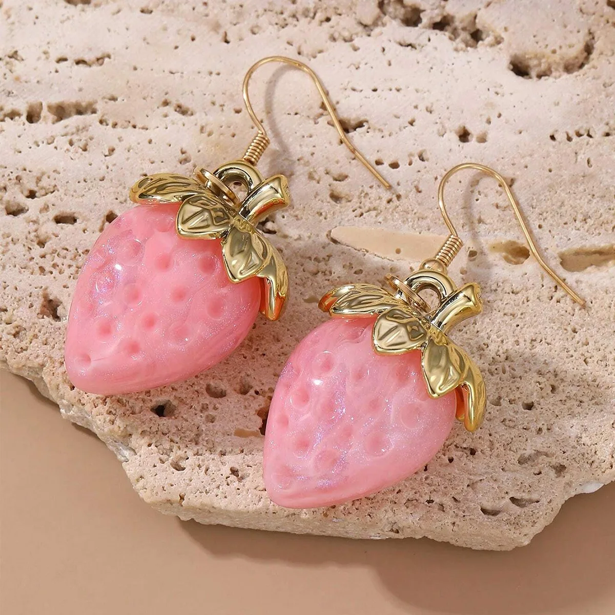 Korean Resin Strawberry Bowknot Drop Earrings for Women Food Simulated Fruit Cup Cake Dangle Earrings  Jewelry Accessories