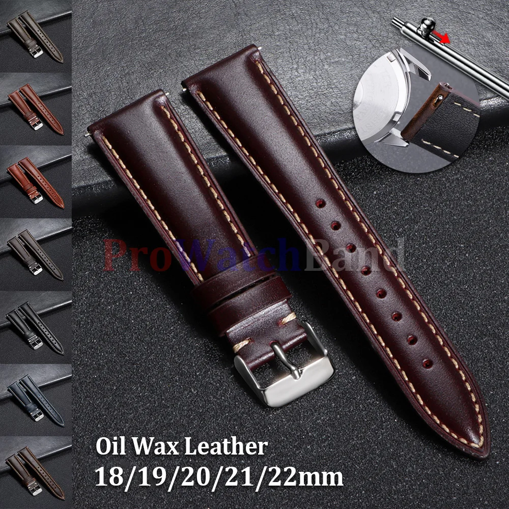 

Universal Vintage Oil Wax Calfskin Watch Band 18/19/20/21/22mm Brown Red Head Layer Straps Men Women Accessories Pin Buckle Belt