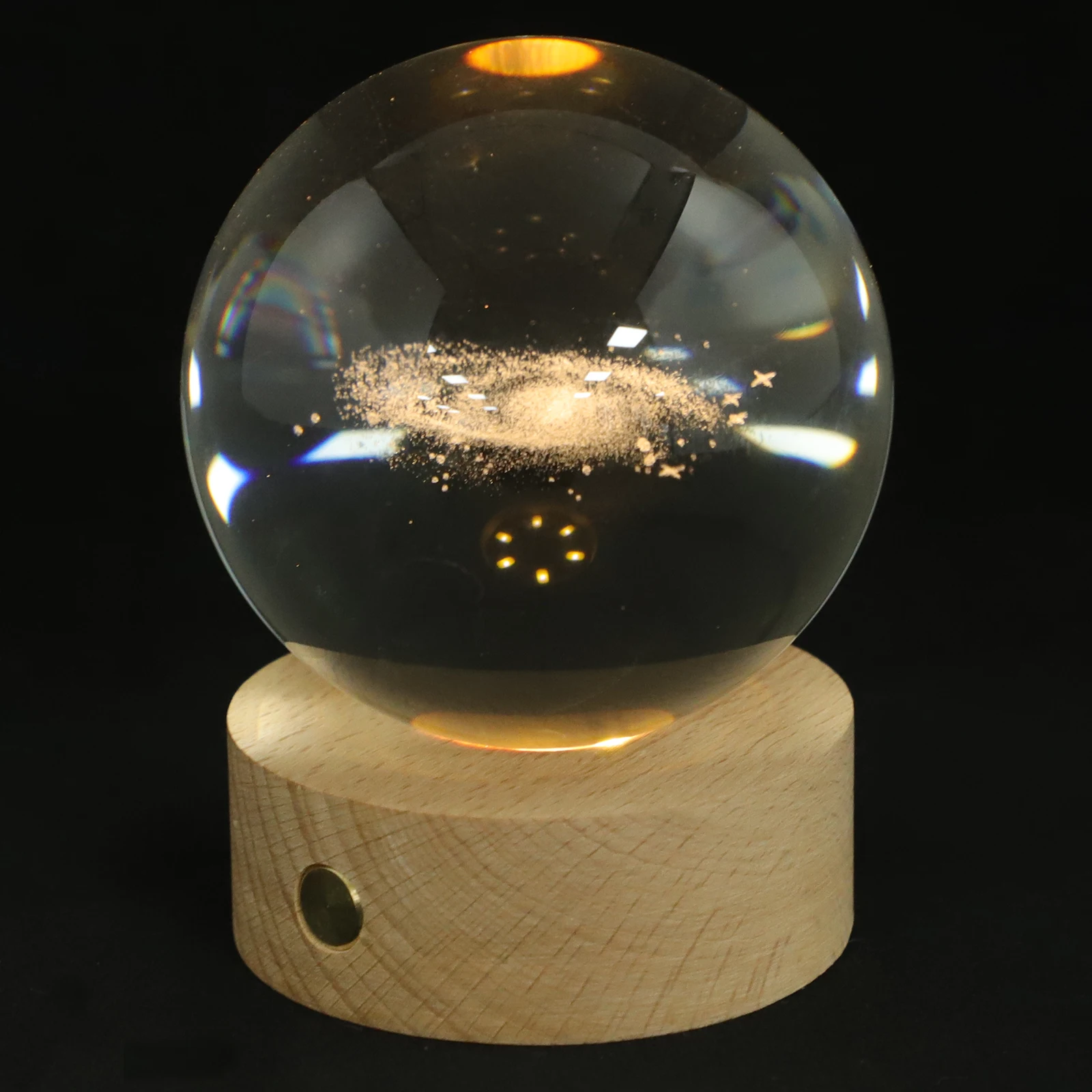 

3D Inner Carving Night Light Bedside Lamp White Crystal Ball Modern Decorative Lamps for Bedroom Office with Wood Base