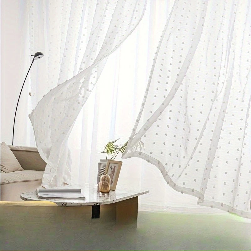 

1PC Hairball Polka Dot Sheer Curtains for Living Room Balcony Bedroom Translucent Curtain Gauze Window Screen Machine Washable
