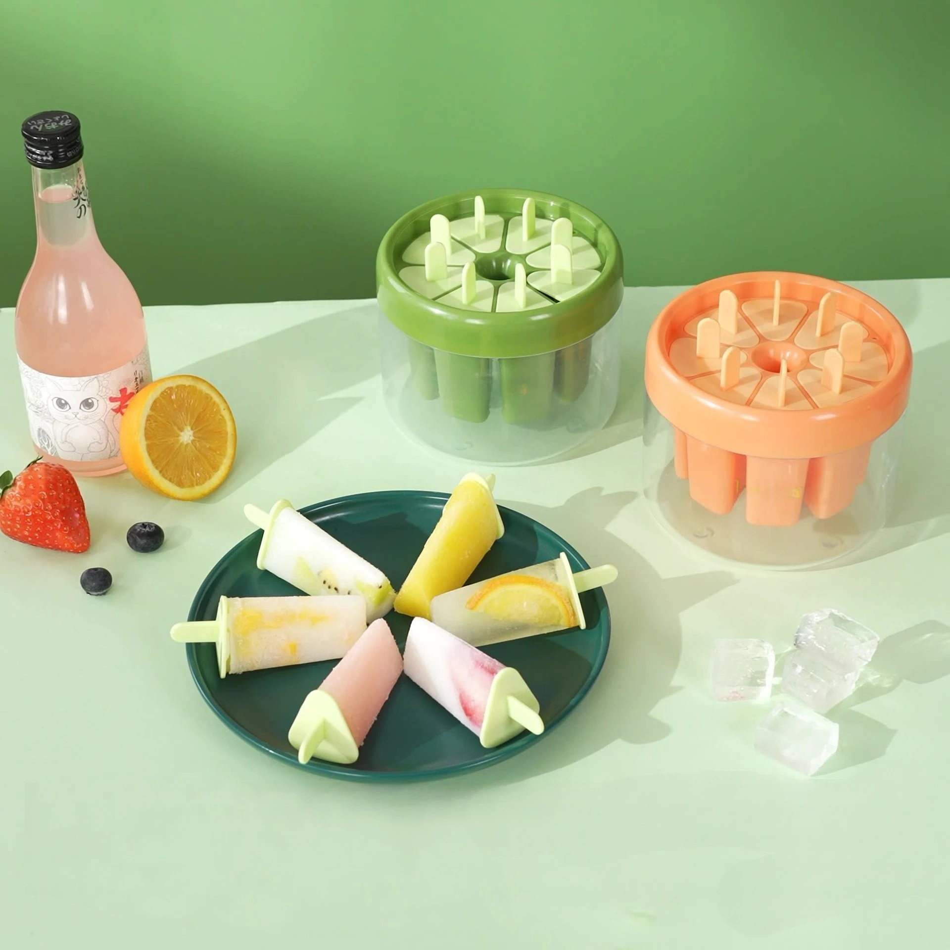 

1Pcs Orange/Green Plastics Ice Cream Mold DIY Dessert Popsicle Moulds Tray Ice Cube Maker Homemade Tools Summer Party Supplies