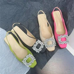 Luxury Crystal Mid Heels Women Sandals Party Shoes 2024 Summer New Chunky Slingback Slippers Designer Sexy Pumps Fad Flip Flops