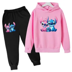 New Cute Stitch Hoodies Sweatshirts Meninas Roupas infantis Conjuntos de roupas Criança Menina Tops + Calças 2 Pcs Ternos Meninos Tracksuits Set