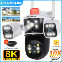 LS VISION 16MP 8K WiFi IP Camera Three Screens 10X Zoom Four Lens Outdoor Wifi Surveillance Security Cam Home PTZ Human Tracking