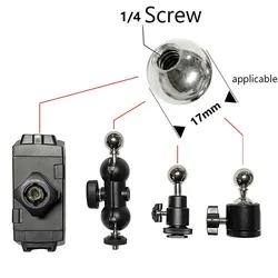 1.7cm spherical to 1/4 screw mobile phone clip transfer screw 17.4mm flat clip metal adapter steel ball head