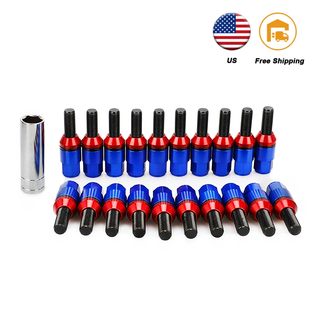 20PCS Steel Taper cone seat Wheel Bolts Lug Nuts with caps for bolts &sleeve M12X1.25 M12X1.5 M14*1.25 M14*1.5 lug bolt For BMW