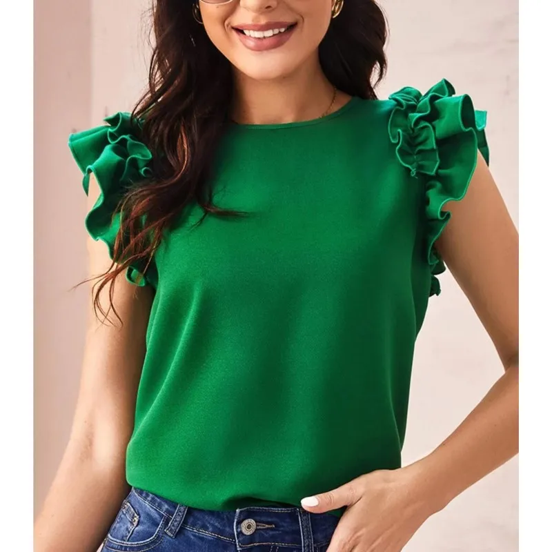 Summer New Chiffon Shirt with Ruffle Slim Fit Fashion Versatile Top women