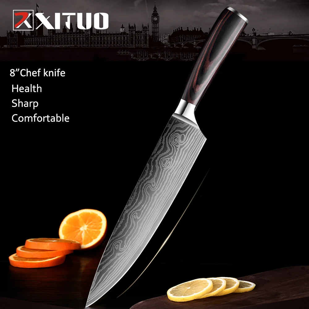 XITUO kitchen knife set chef cutter cooking tool Japanese style  High Carbon Stainless Steel Sanding Laser Pattern Vegetable San