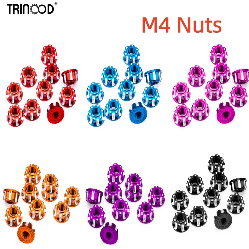 TRINOOD 4/10pcs M4 Nylon Self‑Locking Nuts Anti‑Loose Wheel Lock Nut For Tamiya TT01 TT02 1/10 RC Drift Car Upgrade Parts