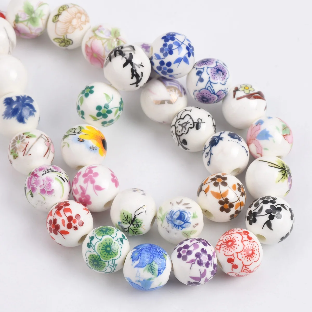 10pcs 10mm 12mm Flower Patterns Round Ceramic Porcelain Loose Spacer Beads For DIY Crafts Bracelet Jewelry Making 1#~44#