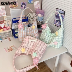 Plecaki Ins kobiety Kawaii torby na ramię w kratę moda proste torebki ze słodką gwiazdą Y2k estetyczna szykowna śliczna torba pod pachami kobiet