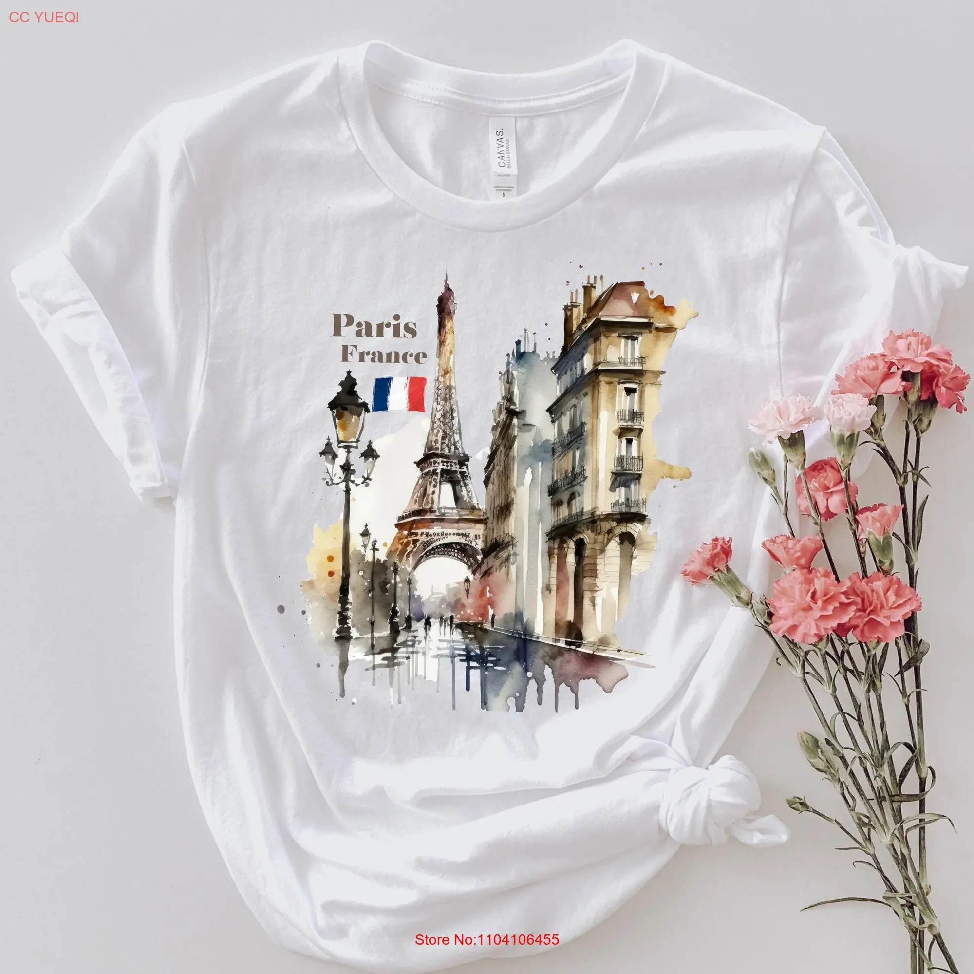 Paris France T Shirt Eiffel Tower For Lover Vacation in Souvenir Watercolor Design long or short sleeves