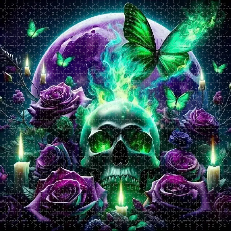 

Skull Flower Rose 1024 PCS Jigsaw Puzzles Challenging Family Activity Games for Gameroom Bedroom Livingroom