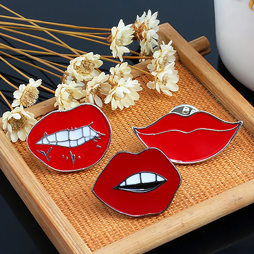 Creative Sexy Red Lips Brooch Cartoon Fashion Punk Enamel Pins For Women Backpack Lapel Badges Jewelry Friends Gifts Accessories