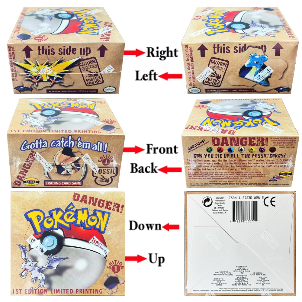 Pokémon Fossil Booster Box TCG 1st Edition 36 Pack Aerodactyl Lapras Zapdos Pack Base Jungle Box Proxy Toys Collector's Cards