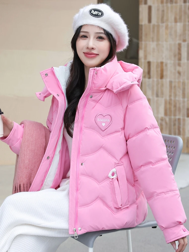 

Женская зимняя утепленная куртка-пуховик свободного кроя в корейском стиле с молнией, длинными рукавами, однотонная