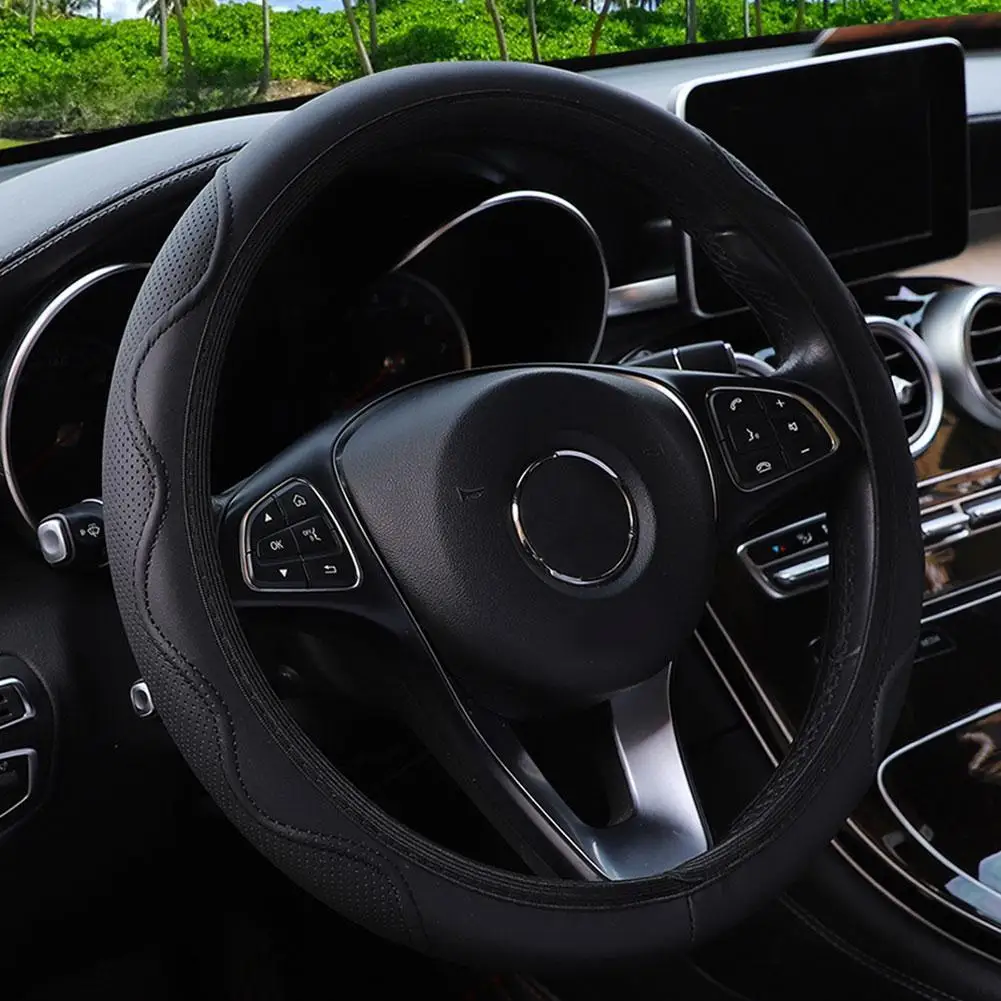 No Inner Fiber Leather Embossed Corrugated Elastic Steering Wheel Cover Car Handle Cover Car Interior Accessories