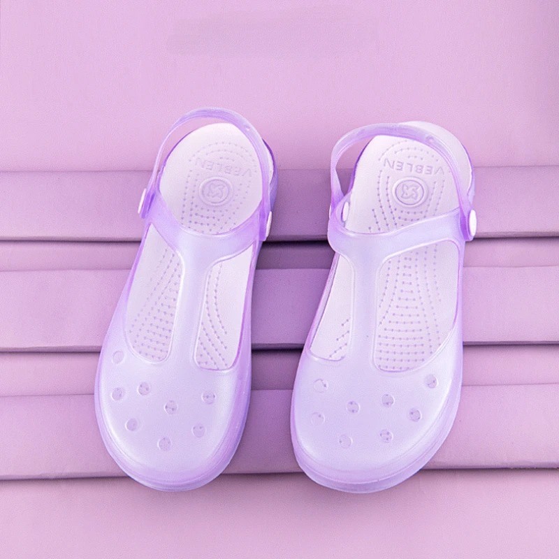 2024 New Women\'s Sandals Summer Transparent Baotou Hole Shoes Nurse Shoes Beach Shoes Jelly Sandals and Slippers Mules