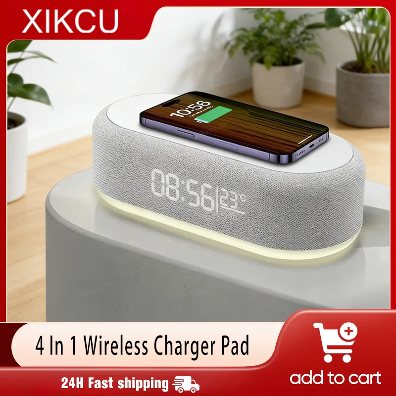 

Fast Wireless Charger Alarm Clock Time LED Light Thermometer for iPhone 17 16 15 14 13 Charging Dock Station for Samsung S24 S25