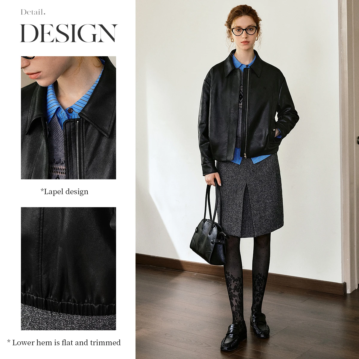 OLrain Giacca da donna in ecopelle Manica lunga Risvolto Giacche corte larghe 2025 Autunno Solid Cerniere Top eleganti e cool GO57QW000362