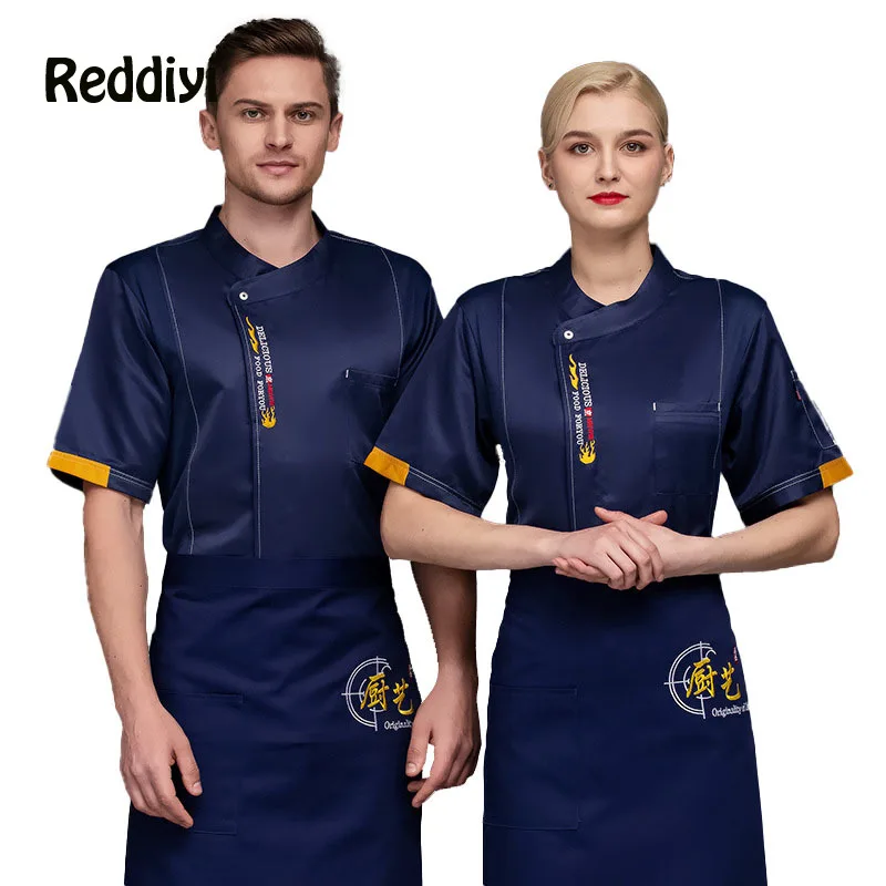 Zomer Chef Kostuum Korte Mouw Restaurant Uniform Keuken Jas Hotel Mannen Kok Shirt Bakkerij Cafe Bar Vrouwen Ober Overalls