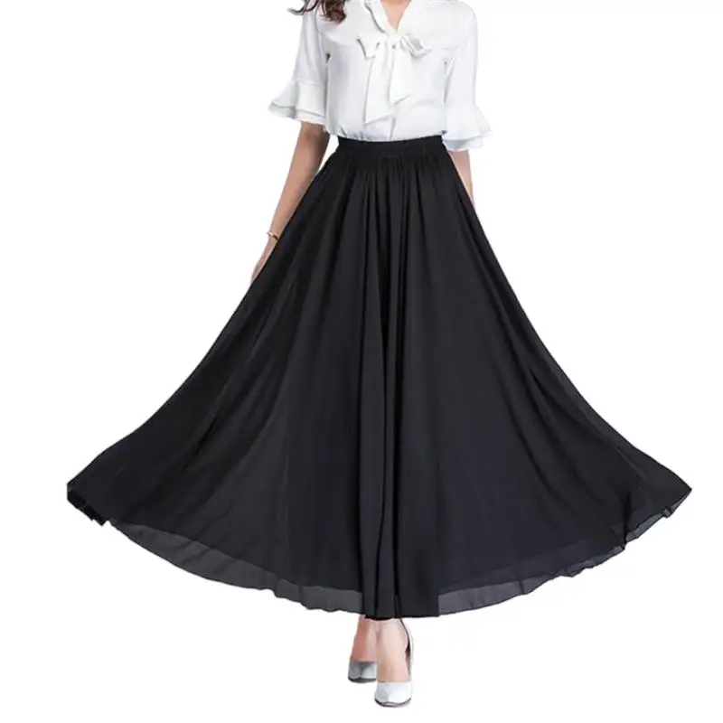 

2024 Autumn Women Long Skirts Chiffon Solid All-Match Office Lady Skirts Party Maxi Skirts Vestido 9 Colors