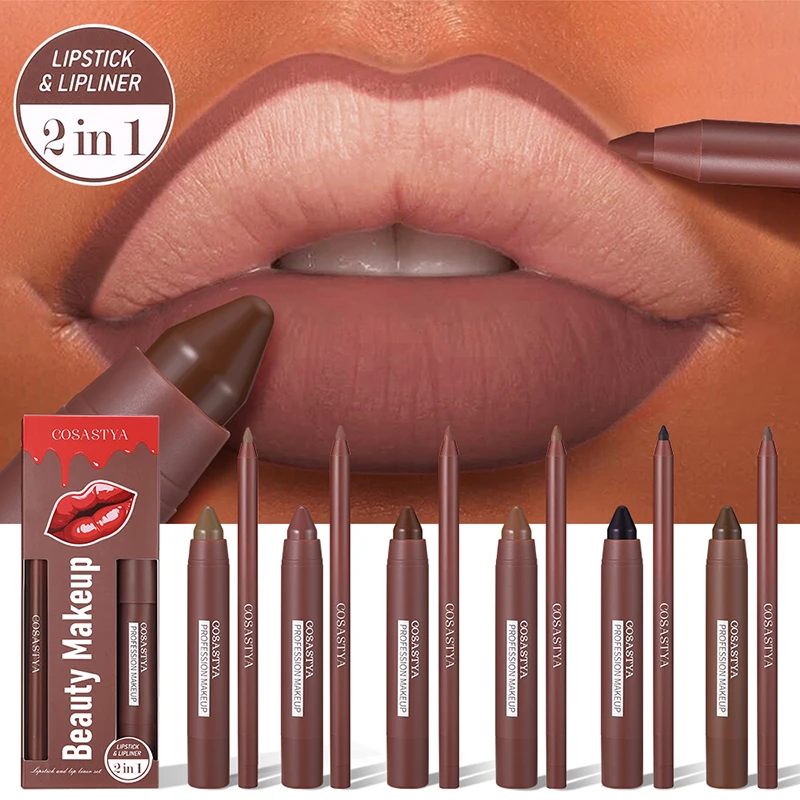 Set di matite per labbra 2 in 1: combinazione di rossetti opachi e matite per labbra, lunga durata e impermeabile, non appiccicosa, applicazione fluida