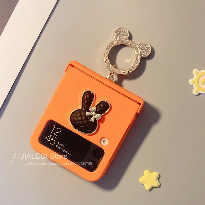Rhinestone Ring Cute Rabbit Hinge Phone case For Samsung Galaxy Z Flip 3 4 5 6 flip6 7 7FE zflip5 Cover