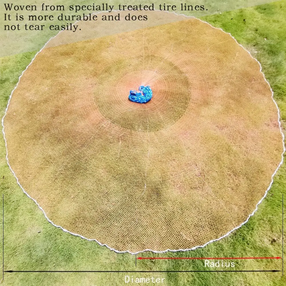 1/2 شبكة صيد الأسماك في المياه المالحة لمصيدة الطعم مع شبكة رمي السمك لغطاس الرصاص. حجم 3ft/4ft/5ft/6ft/7ft/8ft/9ft نصف القطر للمياه العذبة #2