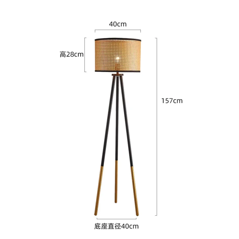 Creative Handmade Rattan Lampshade Led Floor Lamps for Living Room Sofa Study Remote Control Dimmer Standing Lamp Home Decor