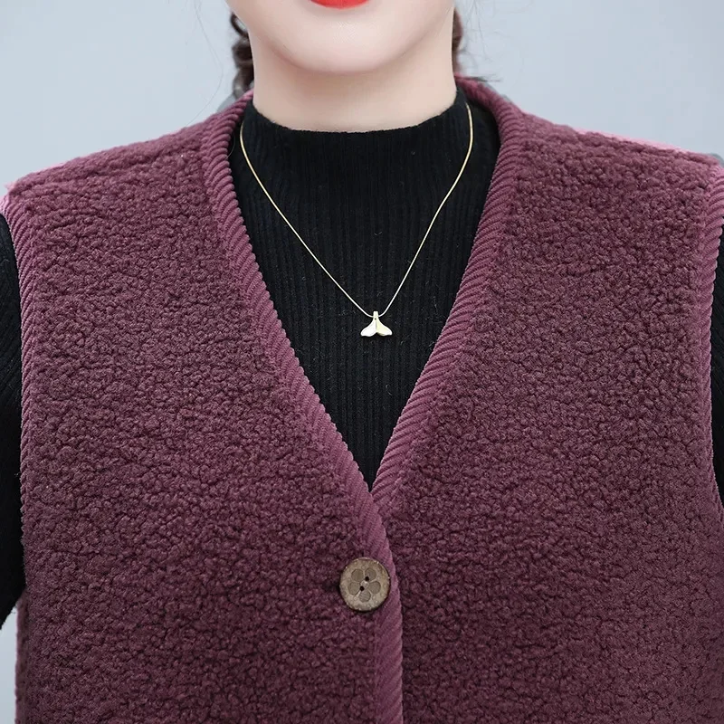 

Middle-Aged Elderly Sleeveless Jacket Women's 2025 Autumn Winter New Granular Velvet Vest Coat Ladies Thicken Waistcoat Outwear