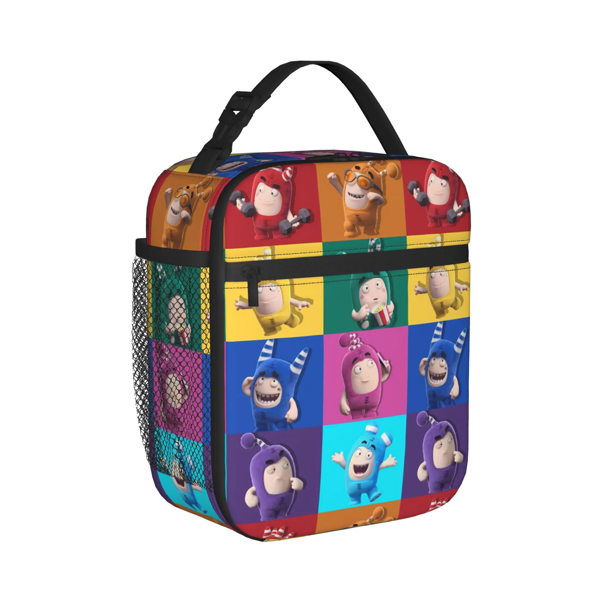 Oddbodes Character Grid Panel Lunch Bag  Portable Lunch Box Women Picnic Graphic Design Cooler Bag Fun Thermal Tote Handbags