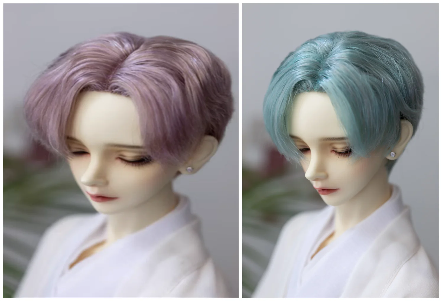 

BJD Doll wig for 1/3 1/4 Uncle size New Men's Milk silk short forehead hand hook Fake Pink purple-mint green hair