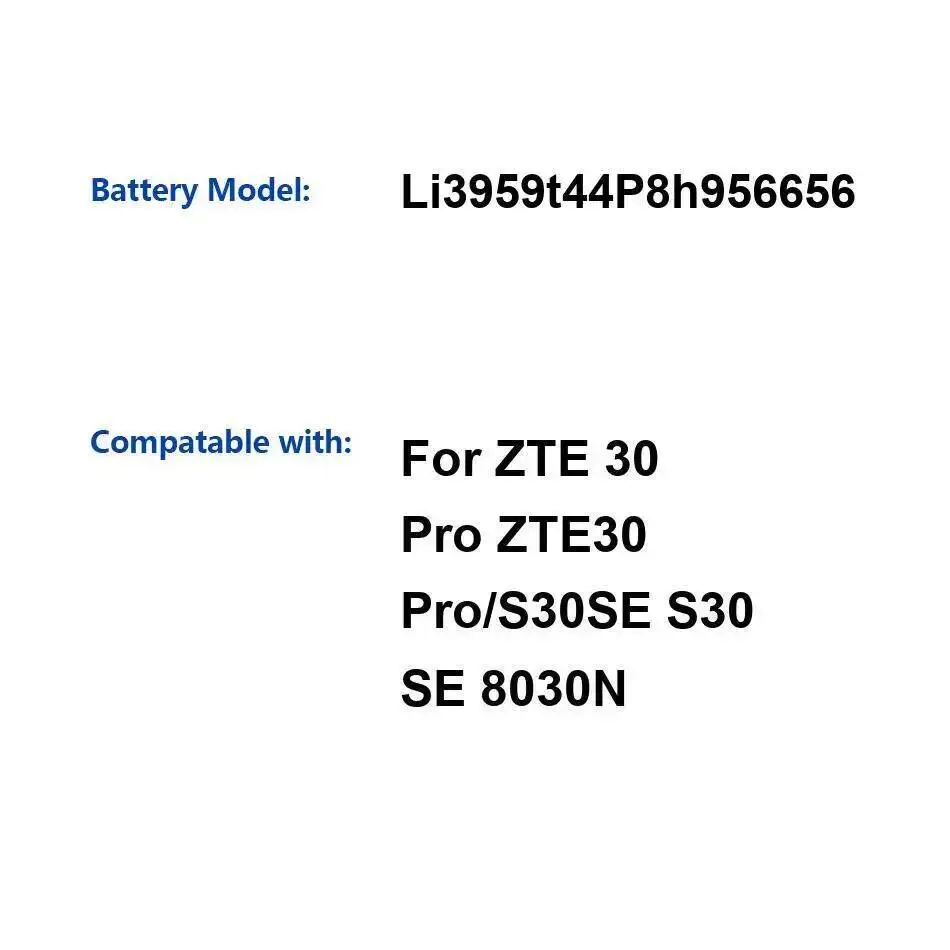 

Аккумулятор мобильного телефона для Zte 30 Pro S30 SE 8030N, долговечная производительность, 6000 мАч, Li3959t44p8h956656, высокая емкость